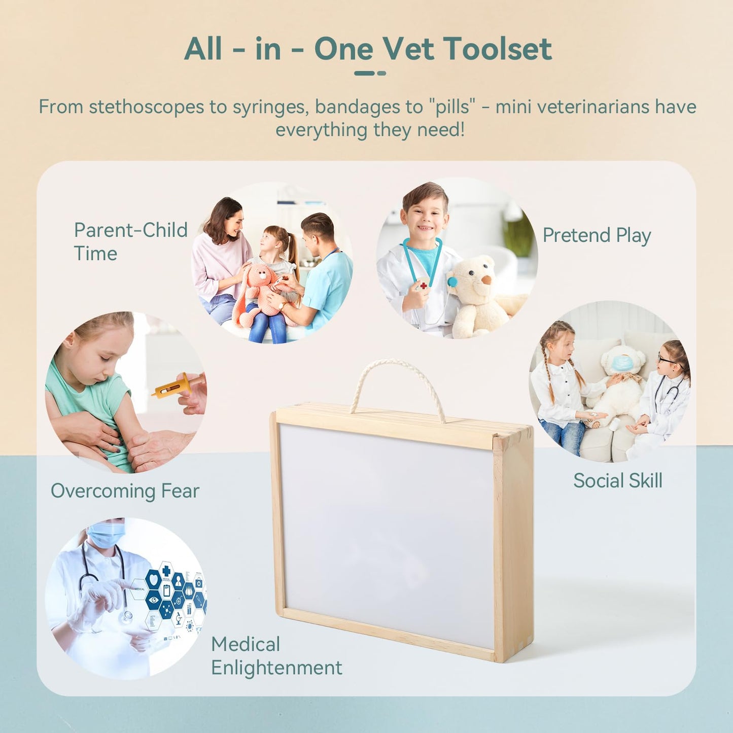 EERKEOD Kids Vet Doctor Kit | STEM Toy with Stethoscope & Anatomy Models | Child-Size Interactive Pretend Play