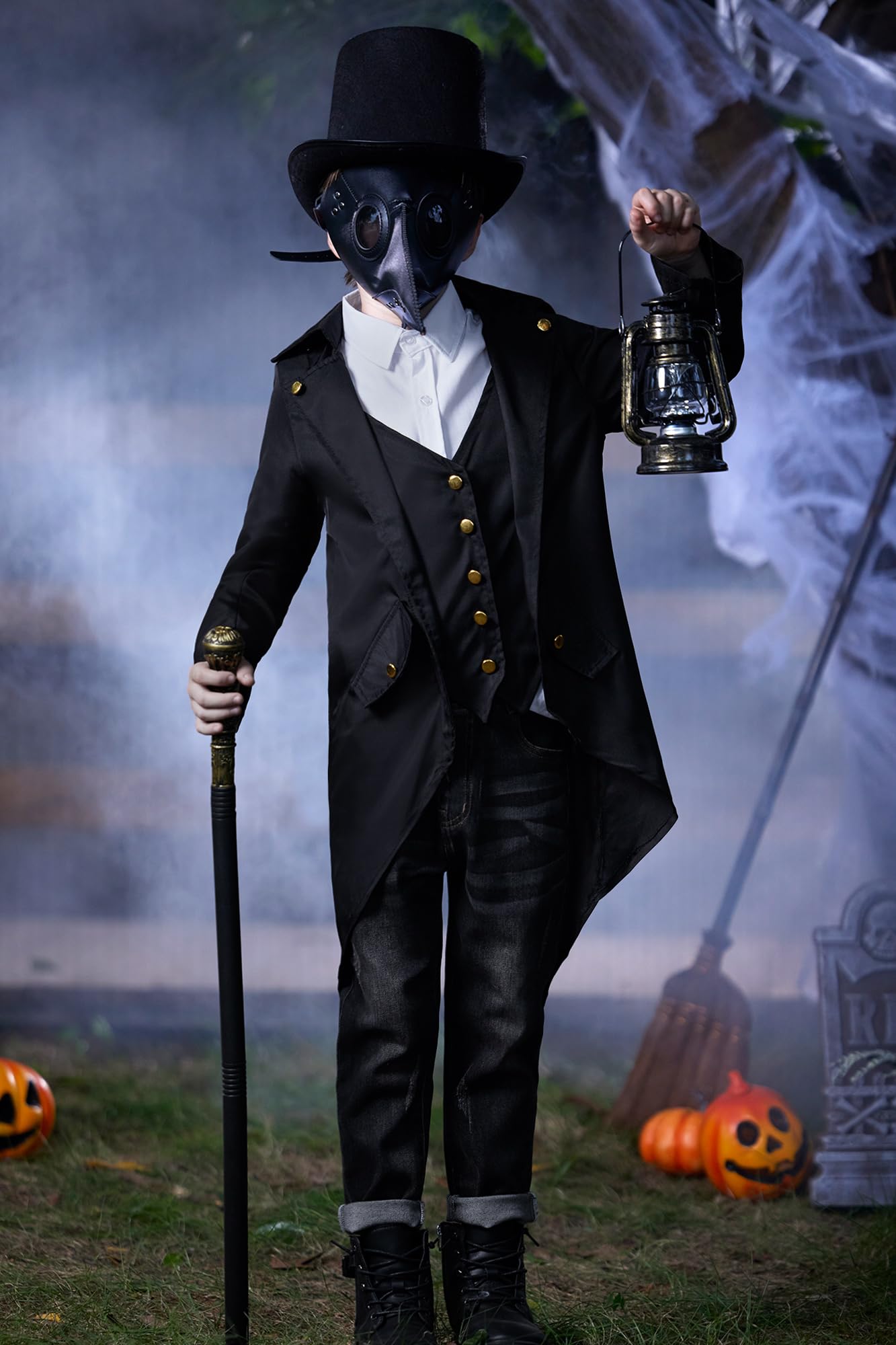 Besserbay Halloween Kids Medieval Plague Doctor Renaissance Steampunk Outfit Pirate Vintage Frock Coat Black 14 Years