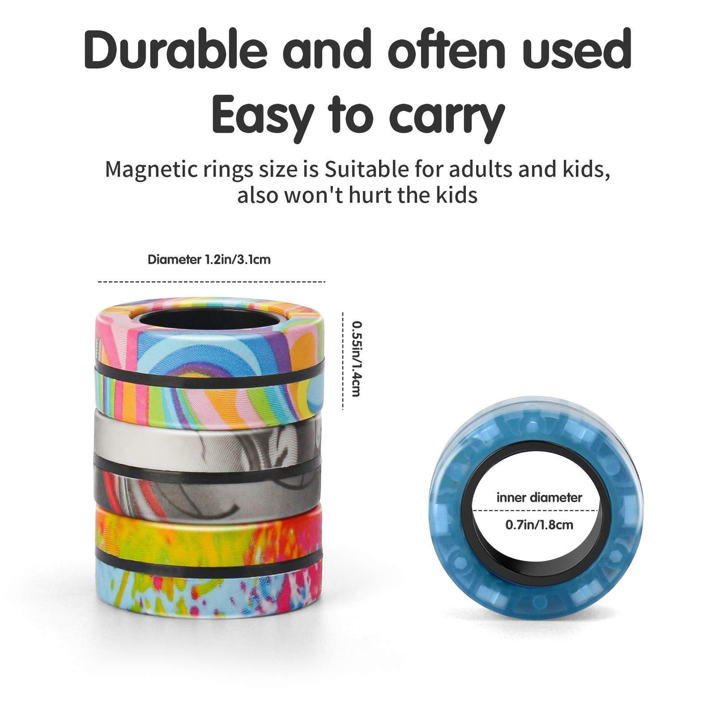 (6PCS) Magnetic Rings Fidget Toy Set  Idea ADHD Fidget Toys  mature-themed Fidget Magnets Spinner Rings for Anxiety Relief Therapy  Fidget Pack Great Gift for mature-themeds Teens Kids