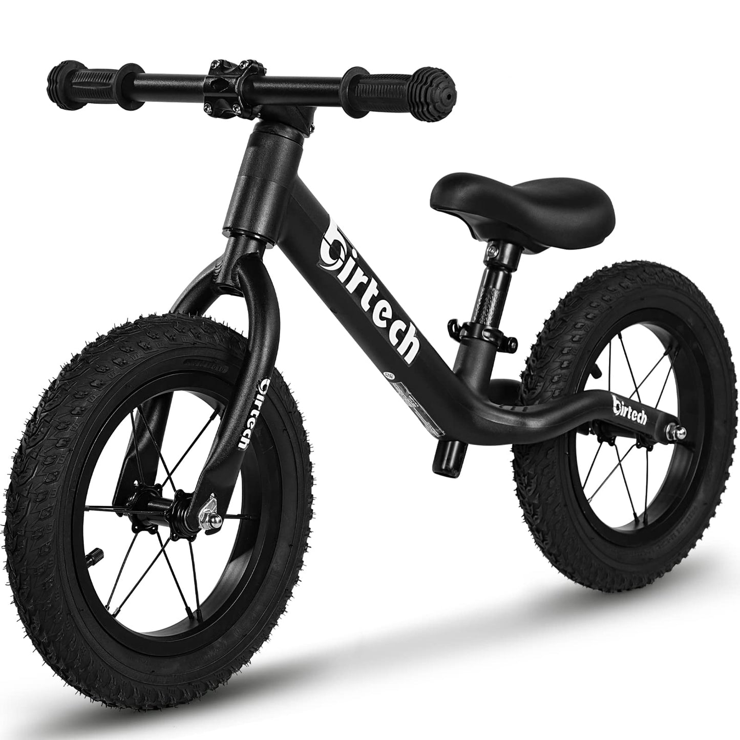 12' Balance Bike For 2, 3, 4, 5 Year Old Boys And Girls, Lightweight Nylon Frame Toddler Training Bike No Pedal Bikes For Kids With Adjustable Seat And Air Tires (Black)