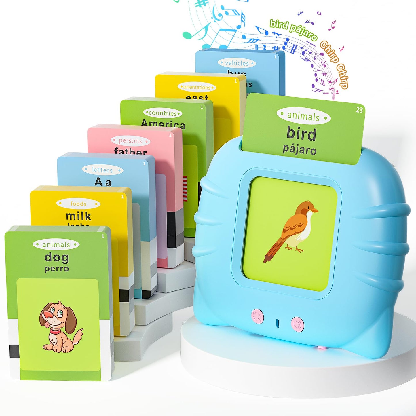 Ednzion Bilingual Talking Flash Cards With 385 Sight Words (English/Spanish, Letters And Numbers), Montessori Educational Learning Interactive Toddler Toys, Speech Therapy Autism Sensory Toys, Blue