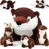 Poen 5 Pcs River Otter Plush Set - 22 Inch Mommy Otter with 4 Cute Babies, Soft Short Plush, Ideal for Kids' Birthday & Christmas Gifts