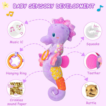 Fuzqq Baby Toys 0-6-12 Months,Infant Musical Stuffed Animals Soft Toy With Bright Colors,Crinkle Sound Paper, Multi-Textures & R