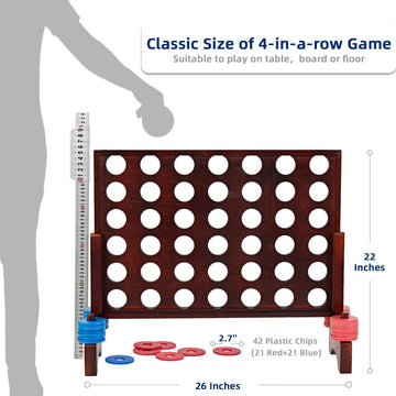 Speedarmis Giant Wooden 4 In A Row Game - Fun Indoor And Outdoor Board Game For Teens, Includes 42 Pcs Dics And Carrying Bag