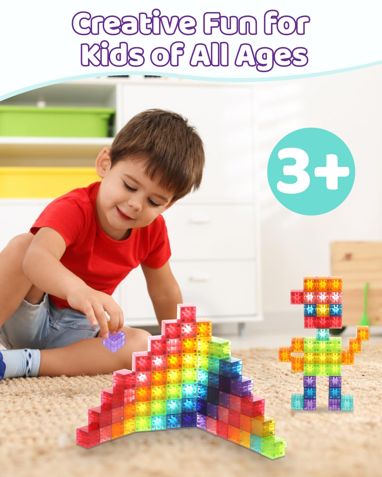 Gleamkid 54Pcs Magnetic Blocks Set, Glow In The Dark Children Construction Kit, Stem Construction Stacking Toy, Multi-Color Rain