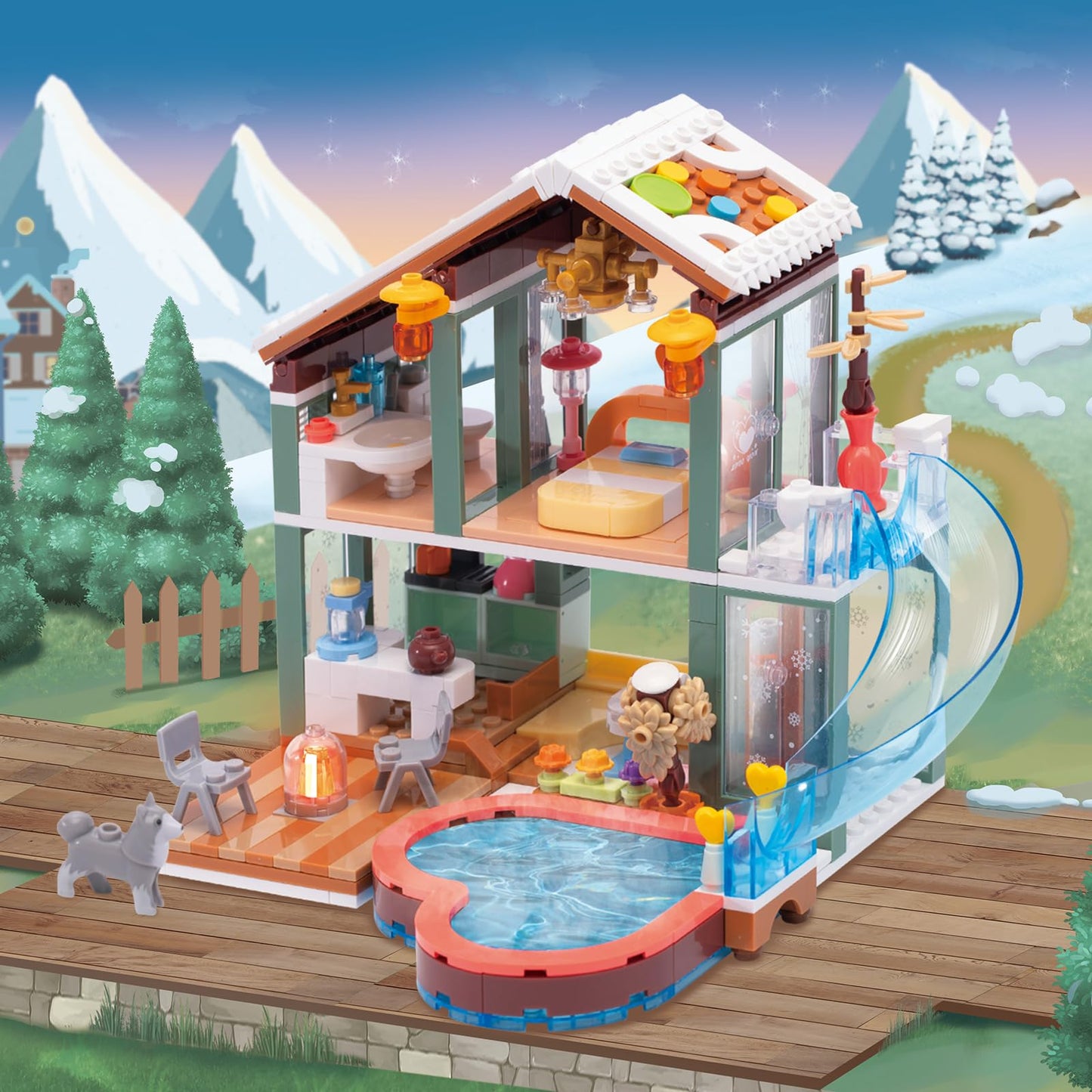 Sitodier Building Blocks Set Toy, 439Pcs Hot Spring Vacation House Building Bricks Kit For Kids, Girls Boys Building Blocks Construction Educational Toys Nice Present For Kids Age 6 7 8 9 10 11 12