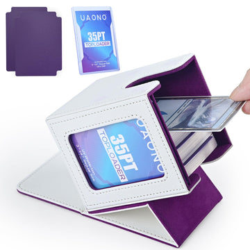 Uaono Card Deck Box With Mtg Commander Display, Deck Case Holds 100+ Double-Sleeved Cards, Trading Card Storage Box Fits Tcg/Ptcg/Sports Card With 2 Dividers, 1 Toploader (White, Purple)