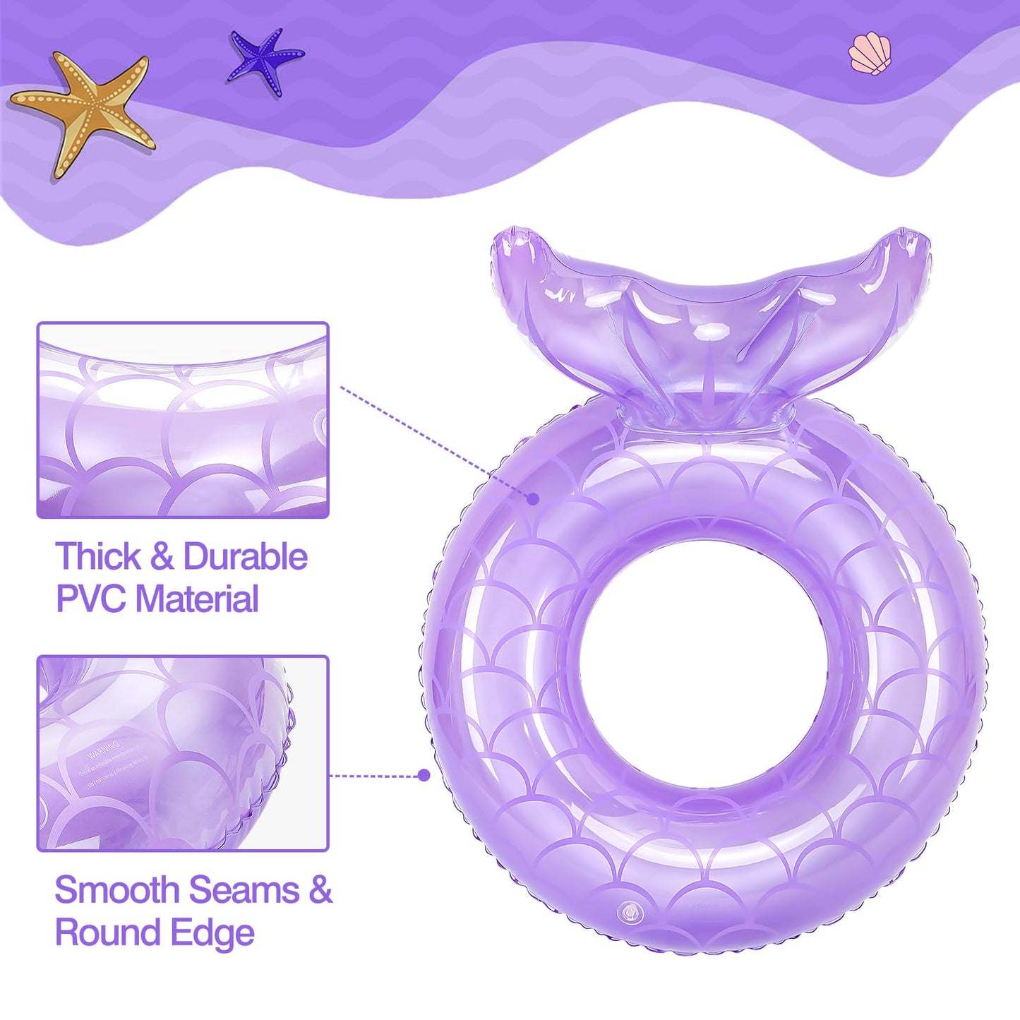 Moko Inflatable Swimming Ring, Children Cute Pool Float Tube Decorations Swim Tubes Outdoor Pool Beach Water Floats Party Supplies Kids Floaties, Purple