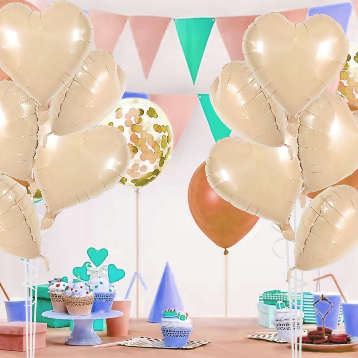TONIFUL 30Pcs 18 Inch Light Brown Heart Balloons Heart Shape Foil Mylar Balloons Decoration for Birthday Valentines Day Wedding