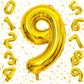 Flyloons 9 number Golden Foil Balloon 16 inch Size Birthday Decoration Items | 9th Year Balloons | Nine
