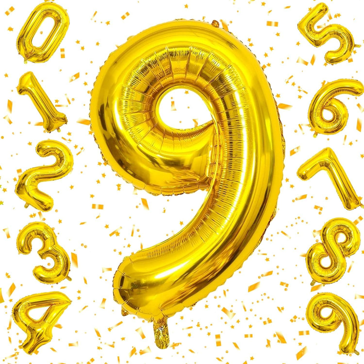 Flyloons 9 number Golden Foil Balloon 16 inch Size Birthday Decoration Items | 9th Year Balloons | Nine