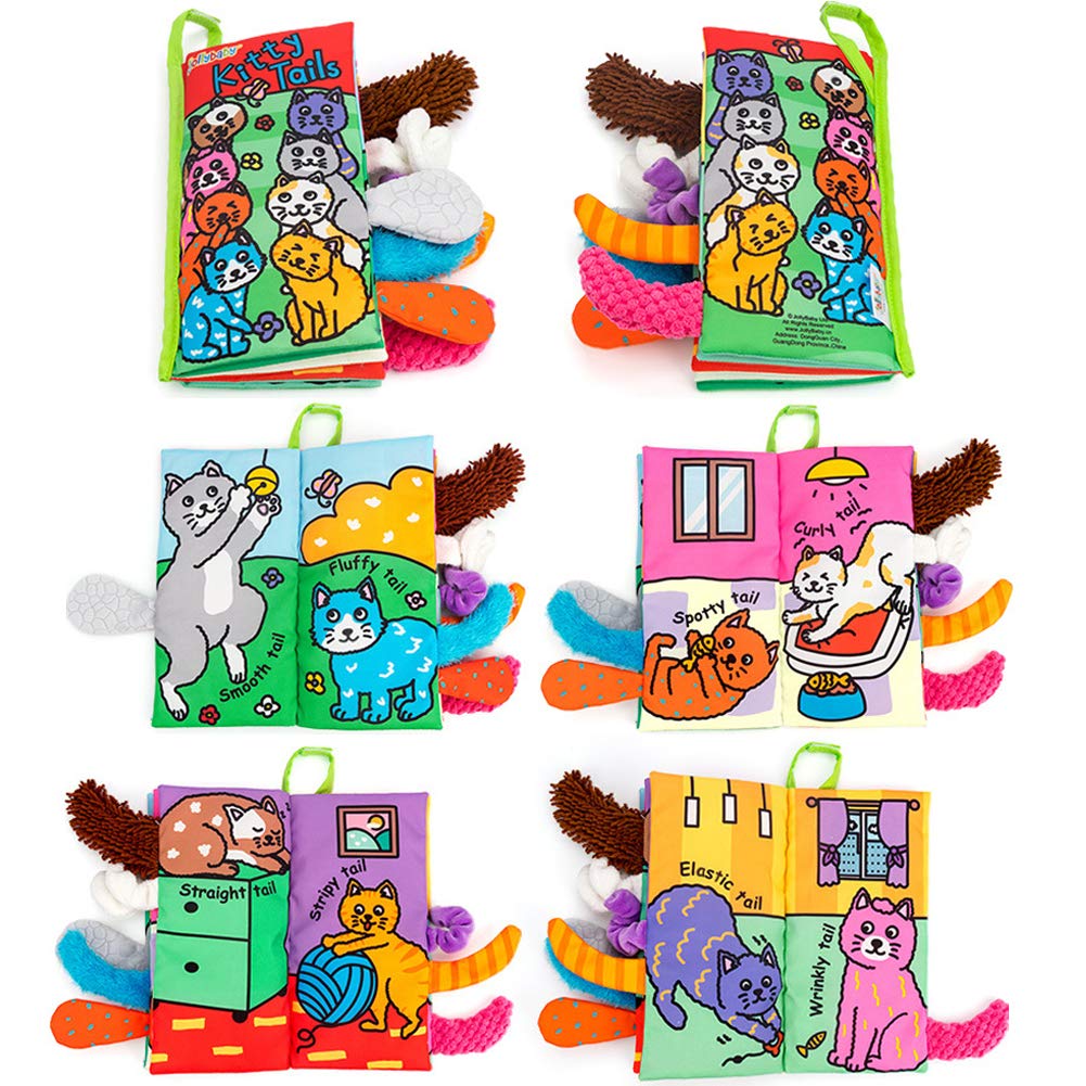 Zocita Baby Soft Animal Tails Activity Cloth Book With Crinkle Fabric, Kitty Tails