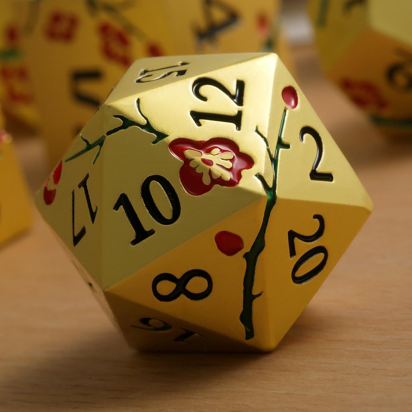 DNDND Flowers Metal Dice, 7 PCS Metallic DND Dice with Grogeous Gift Case for D&D Dungeons and Dragon Tabletop Game (Red Flowers