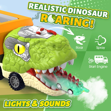 Dinosaur Toys for Kids 3-5, 5-7 Year Old Boys, Big Dinosaur Truck with 10 Mini Car, Dinosaur Cars for Toddlers 3-4 Years, Kids T