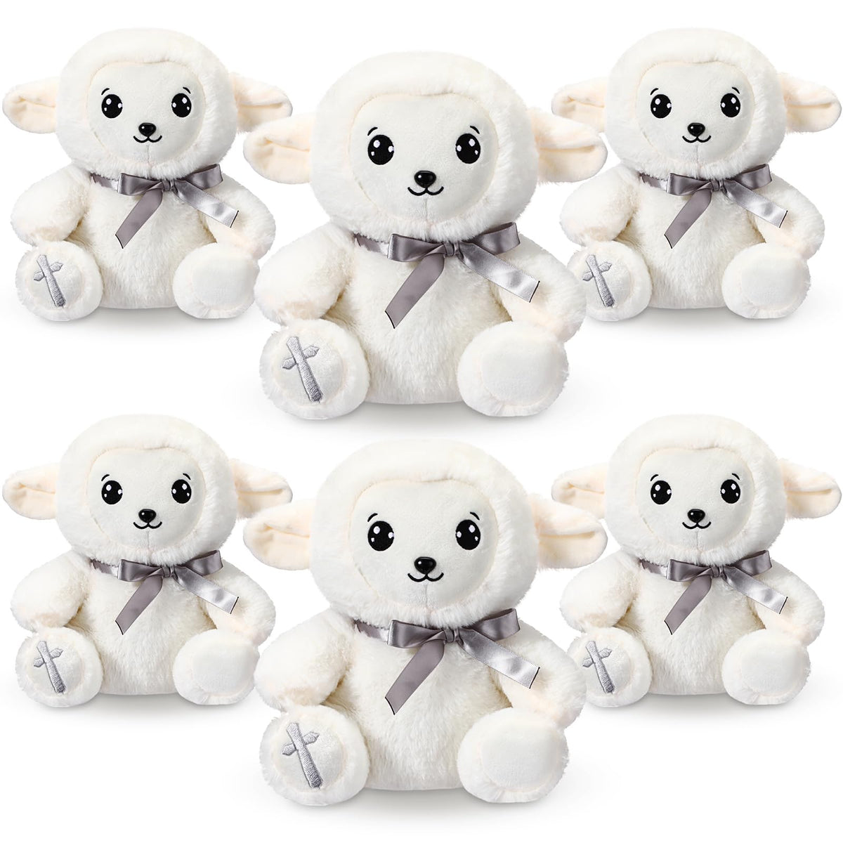 HyDren 6 Pcs Large Christian Sheep Stuffed Animals for Gifts 9.84 Inch Cute Prayer Sheep Plush with Embroidered Cross Religious 