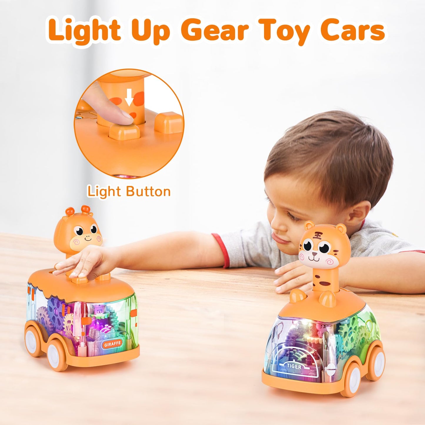 Shinysong Baby Toy Cars Press And Go Car For Toddlers, Light Up Toys Birthday Gifts For Kids Boys Girls, Giraffe & Tiger