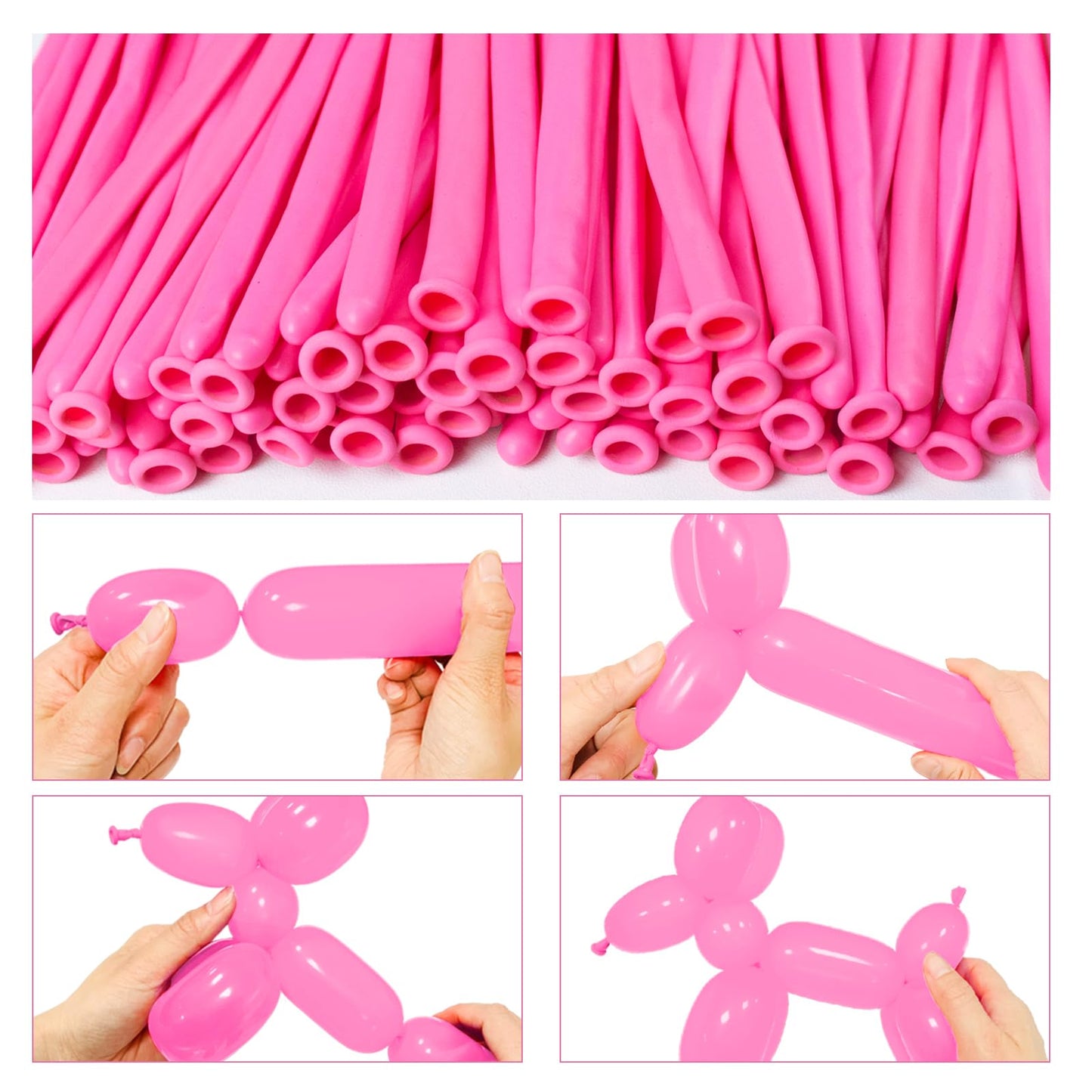 Lxzfcrg 260 Balloons Pink Long Balloons For Balloon Animals, Thickening Long Skinny Latex Twisting Balloon For Balloon Garland H
