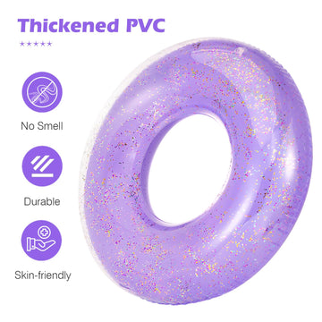 Moko Swim Rings With Glitter, 90Cm Diameter Inflatable Pool Float Swimming Pool Float Tube Round Shaped Swimming Tube Water Fun Beach Pool Toys For Summer Party For Kids Adults, Purple