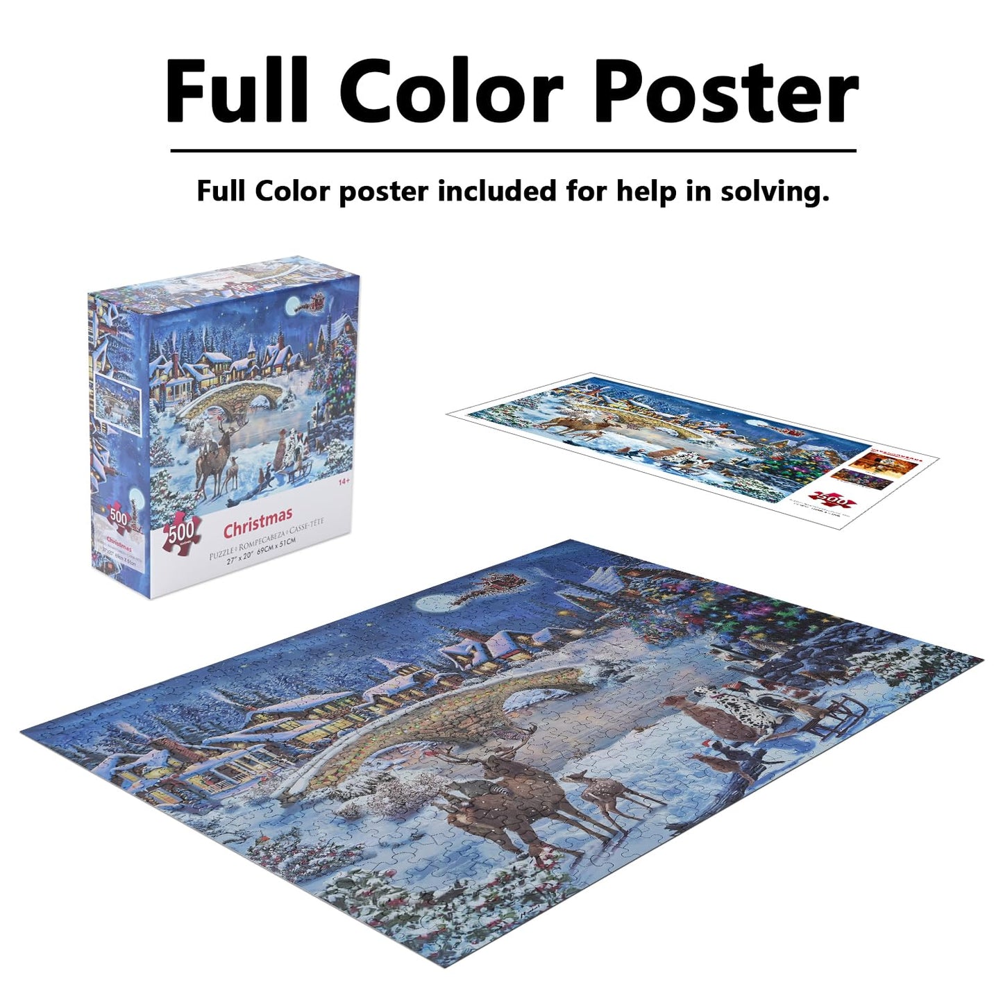 Christmas Puzzle Eve 500 Pieces Jigsaw Puzzles For Adults,27'' X20'' Large Puzzle Winter Santa Claus Decoration For Family Party