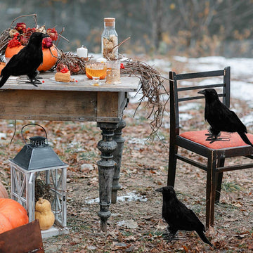 Atdawn Halloween Birds, Black Feathered Crows, Realistic Looking Halloween Decoration Birds (10.6')