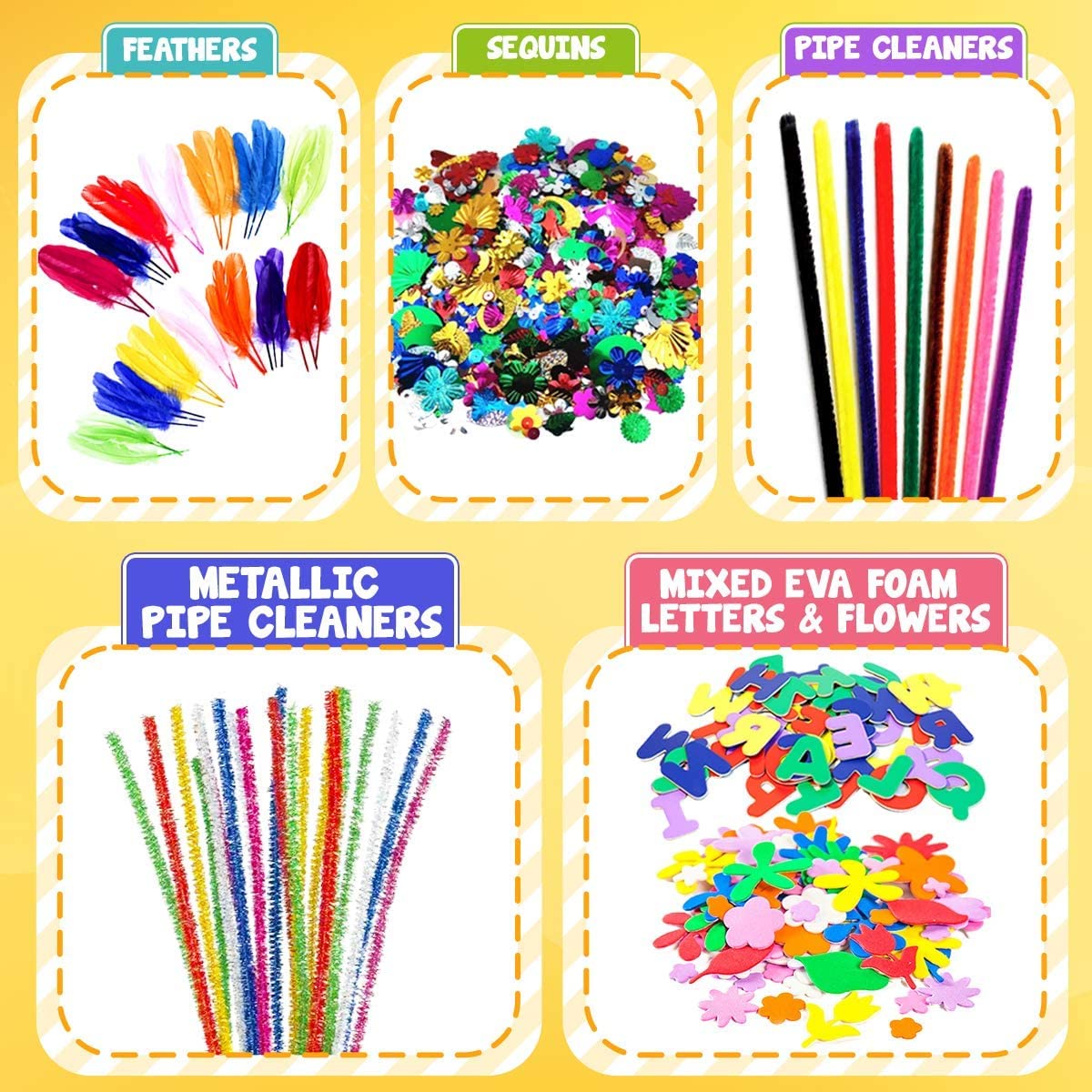 FUNZBO Arts and Crafts School Supplies for Kids -Kindergarten School Supplies Set with Glitter Glue Stick,Glue, Pipe Cleaners Cr