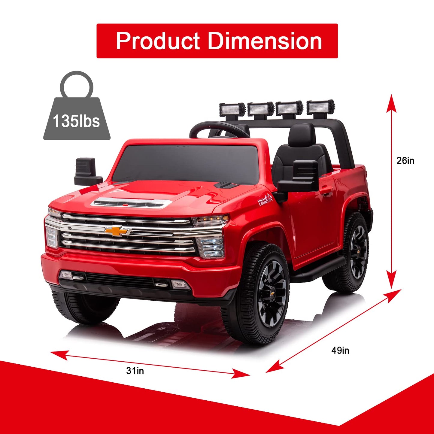 LUIBAS 24V 2-Seater Battery Powered Licensed Chevrolet Silverado Kids Ride On Truck Electric Vehicle with Remote Control, Kids R