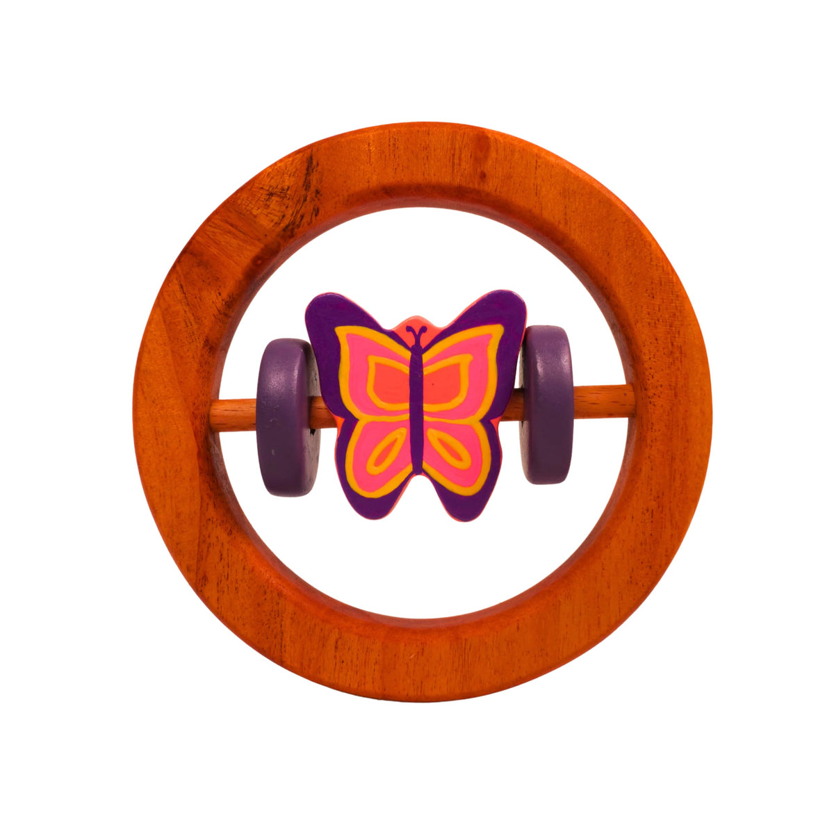 Keiko Wooden Rattle Butterfly With The Ring | Natural Wood | Multicolor For Babies | Helps In Teething, Grasping, Sensorial Deve