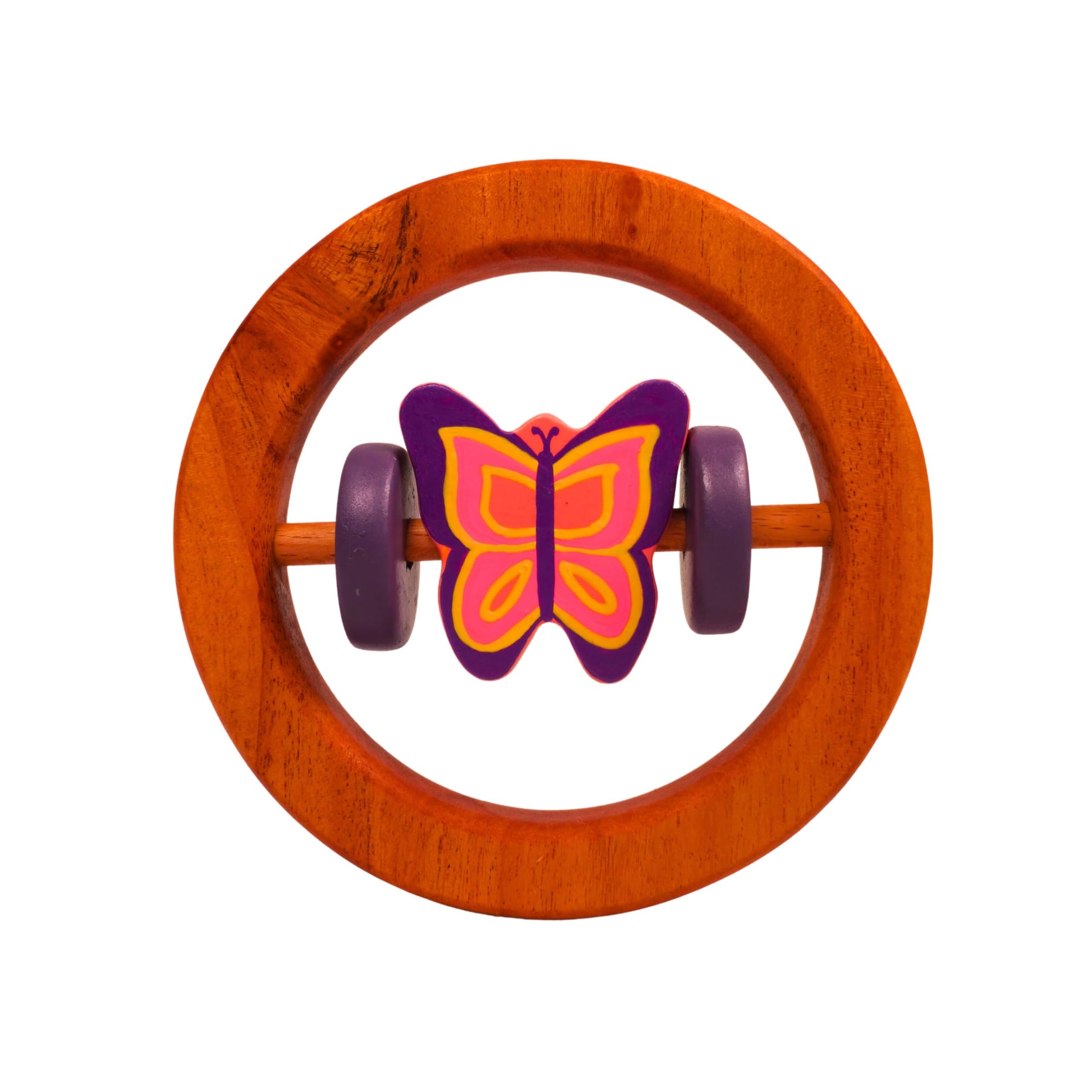 Keiko Wooden Rattle Butterfly With The Ring | Natural Wood | Multicolor For Babies | Helps In Teething, Grasping, Sensorial Deve