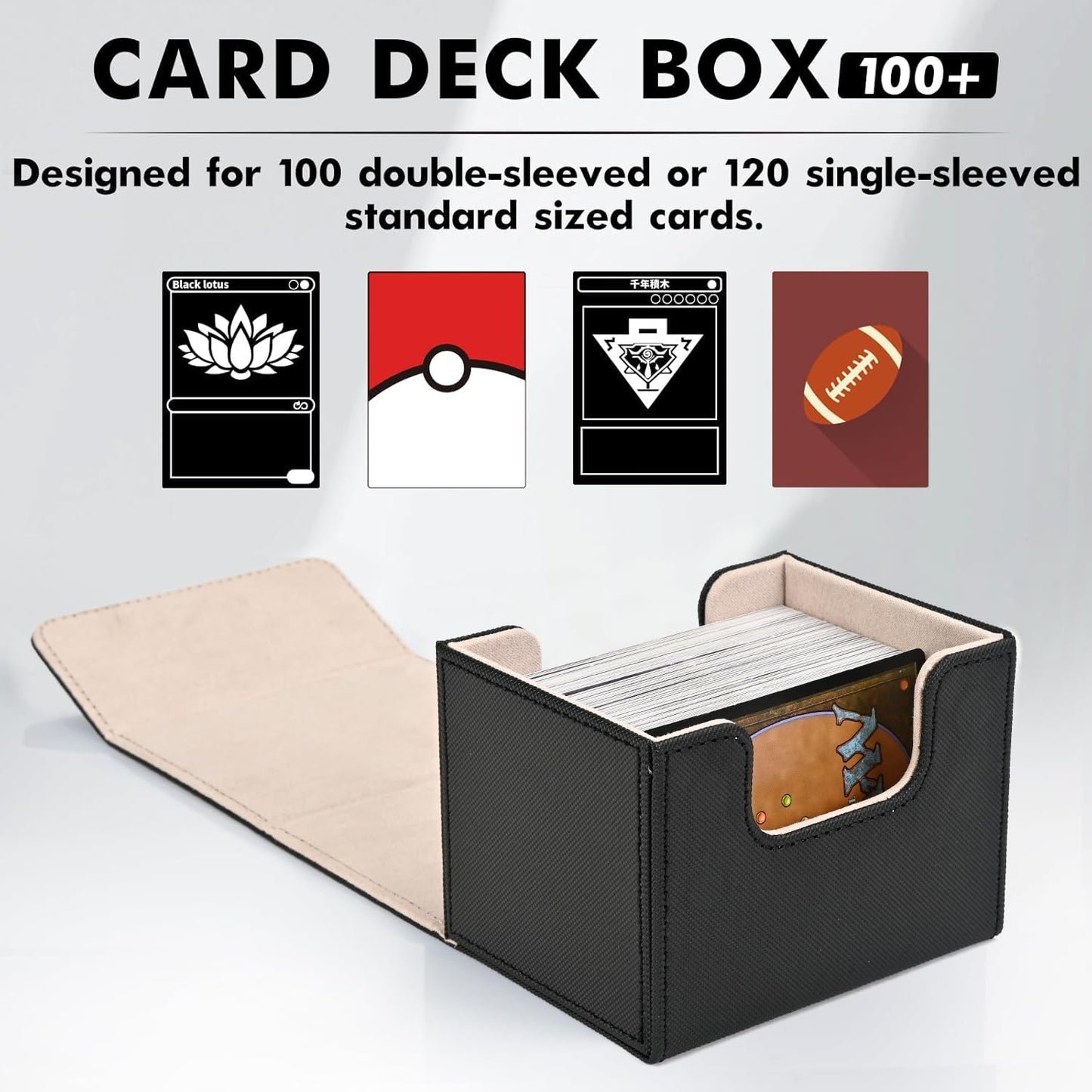 Zlca Card Deck Box For Trading Cards, Mtg Commander Deck Box Holds 120+ Single Sleeved Cards, Leather Magnetic Card Storage Box Fits For Tcg Ccg Magic Cards (Black& Gold)