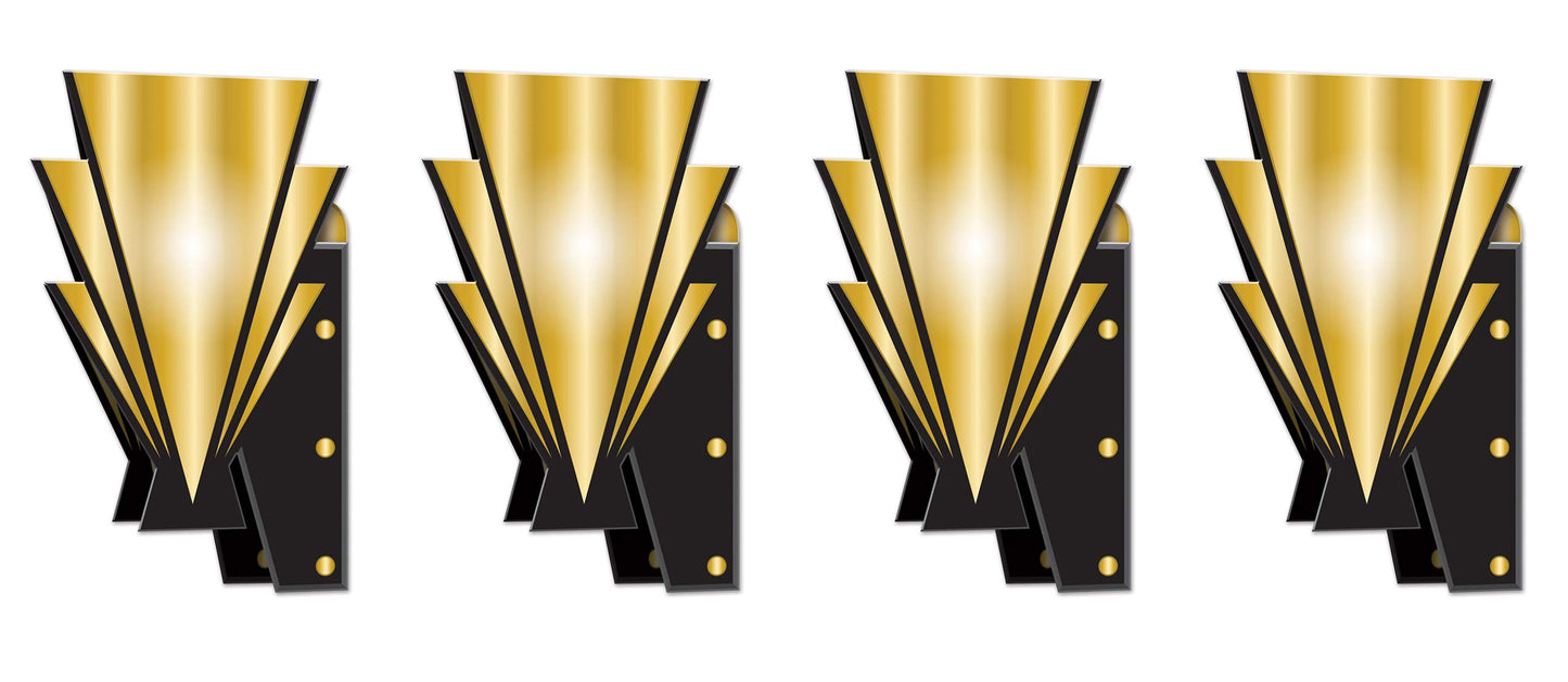 Beistle 20s Wall Scones 4 Piece Awards Night Decorations, 15, Black/Gold