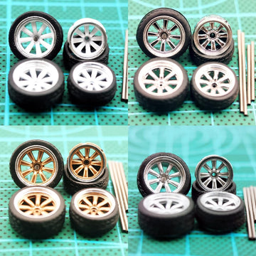 1/64 wheels,Front Small Rear Big for Muscle cars and Sports Cars,Series E HWP 4 Sets/pack,Eight Spokes,ABS Wheels with Rubber Ti