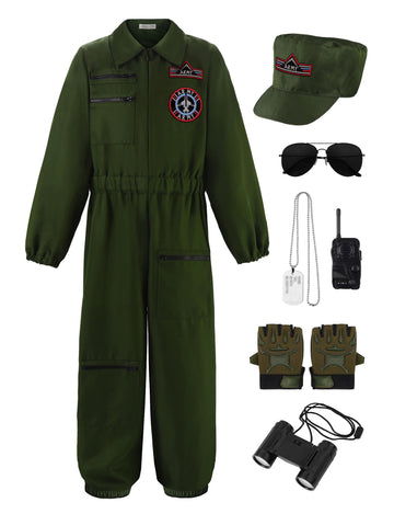 Reliparty Fighter Pilot Costume For Kids Air Force Flight Suit Dress Up Halloween Career Day,120