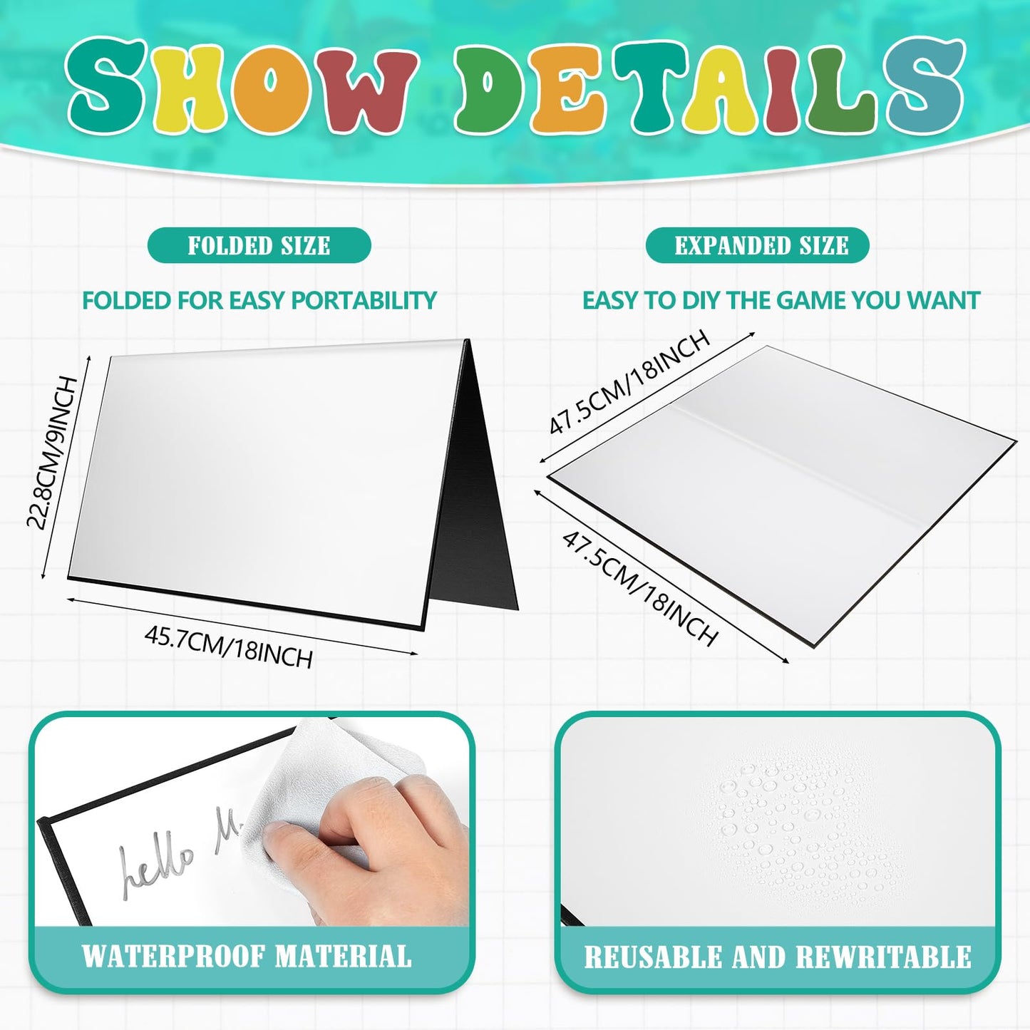 Zhanmai 4 Pcs Folding Blank Game Board (1 Single Fold Game Board) 18 x 18  DIY Make Your Own Blank for Family School Classroom DIY Activities