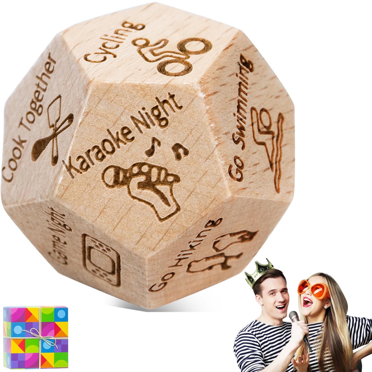 Metaroki Date Night Dice for Couples  Decision Dice Games Gift Idea  Wooden Dice Gift for Boyfriend  Girlfriend  Wife  Husband  for Christmas  Birthdays  and Valentines Day  Unique 12-Sided Design
