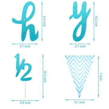 6 Months Banner Happy Birthday Banner Happy 1/2 Birthday Banner Glitter 1/2 Half Year Cake Topper Triangle Flag Banner For Half Year Baby Shower Birthday Party Decoration, Pre-Strung (Blue)