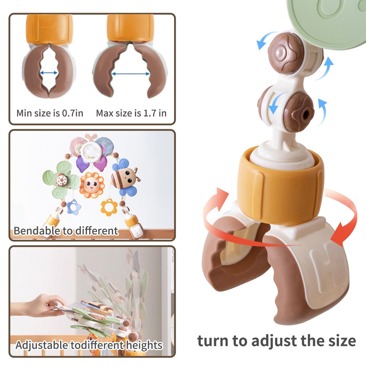 Qesfir Adjustable Baby Stroller Arch Toys - Car Seat Toys Play Arch Crib Bassinet Toy Activity Arch With Fascinating Toy For Sti