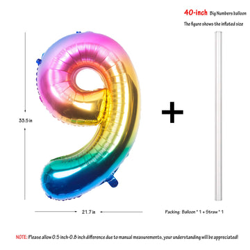New 40 Inch Rainbow Digit Helium Foil Birthday Party Balloons (Dark Rainbow 9)