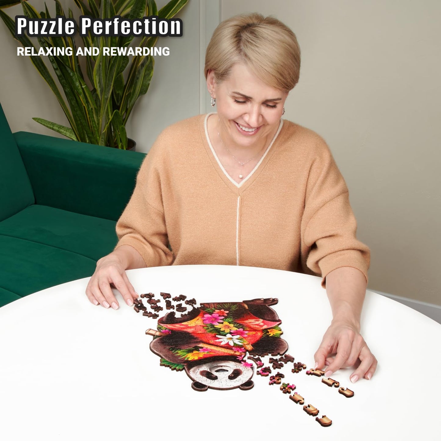 Tropical Panda Paradise - 200 Piece Wooden Puzzles for mature-themeds - 10.9 x 13 in - Extra-Thick 5 mm Wood Puzzle  Hand-Drawn Pieces  Animal Shaped Design - enhanced Gift for Puzzle Lovers by LEOGOR