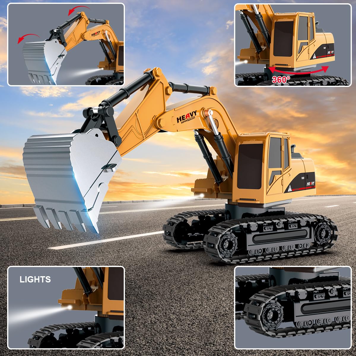 Leopmase Remote Control Excavator and Dump Truck Toy Set - RC Excavator and Dump Truck with Lights and Sounds - Rechargable Digg
