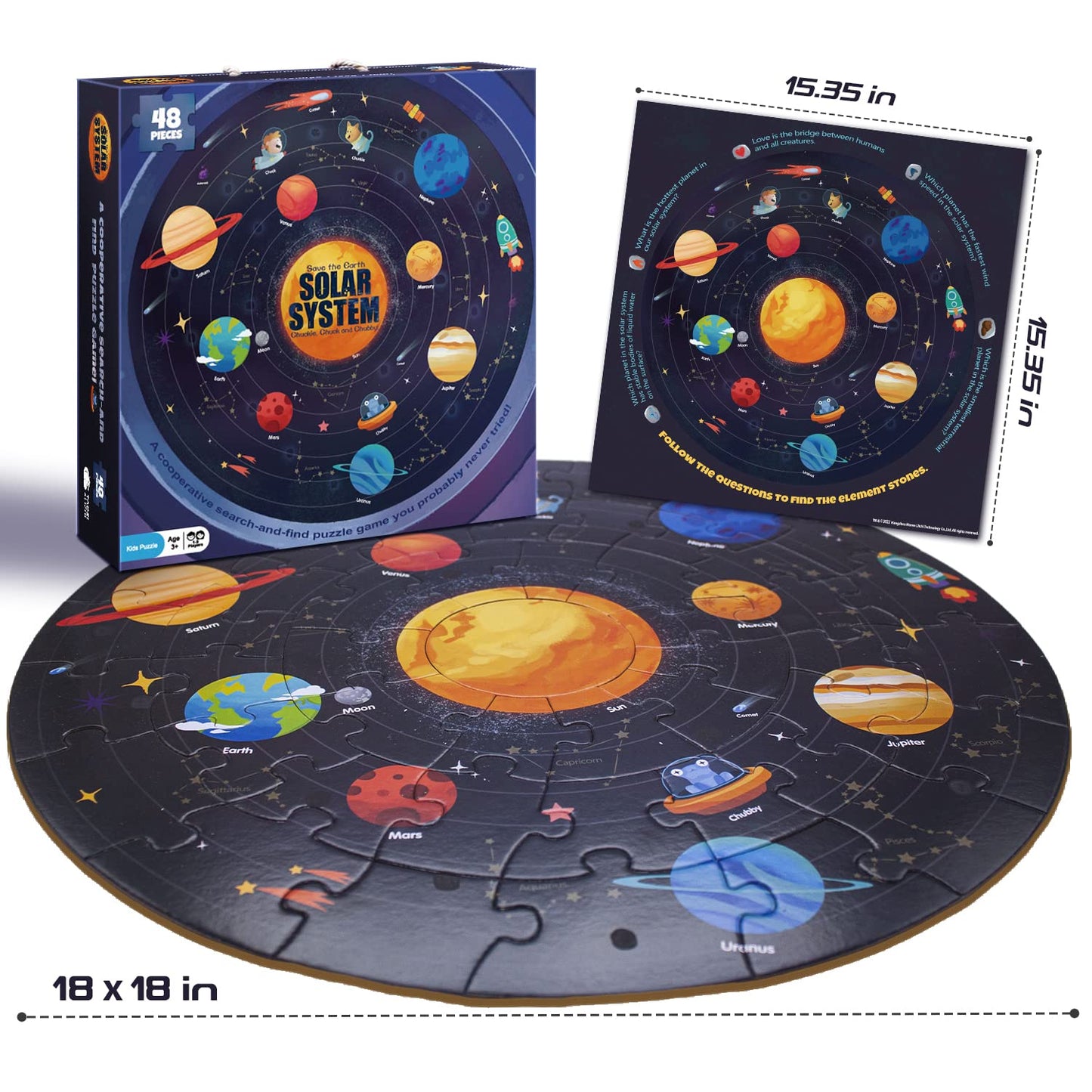Taozi&Lizhi Solar System Floor Puzzles Kids Ages 3-5, 4-8, Large 48 Pieces Round Space Planets Jigsaw Puzzle Toys, Educational L