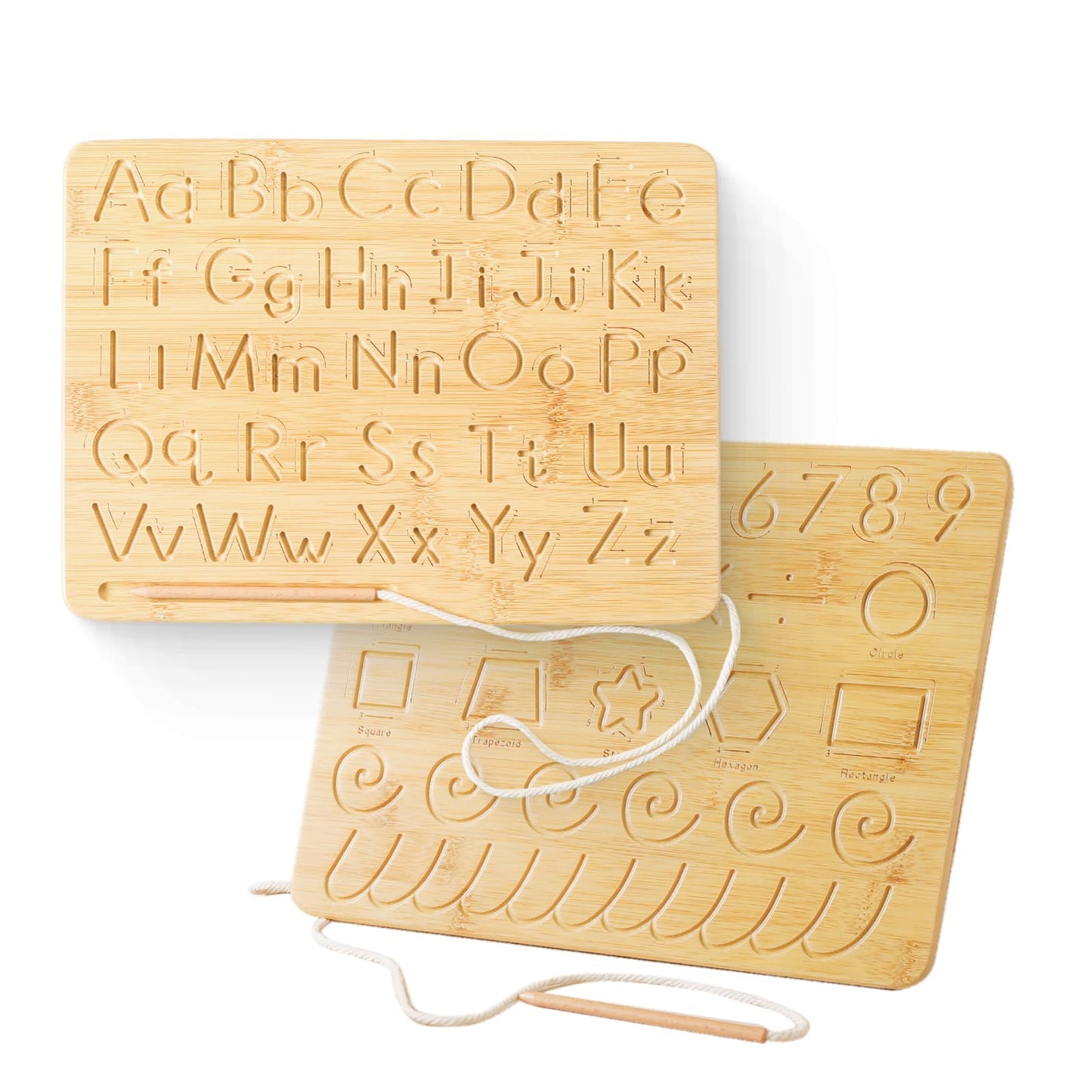 Jetmhh Montessori Wooden Alphabet Number Tracing Board | Double Sided Wooden Alphabet Practice Board Learning Educational Toys |