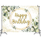 Green Happy Birthday Backdrop Greenery Succulent and Gold Eucalyptus Green Leaves Photography Background Jungle Boys Girl Women