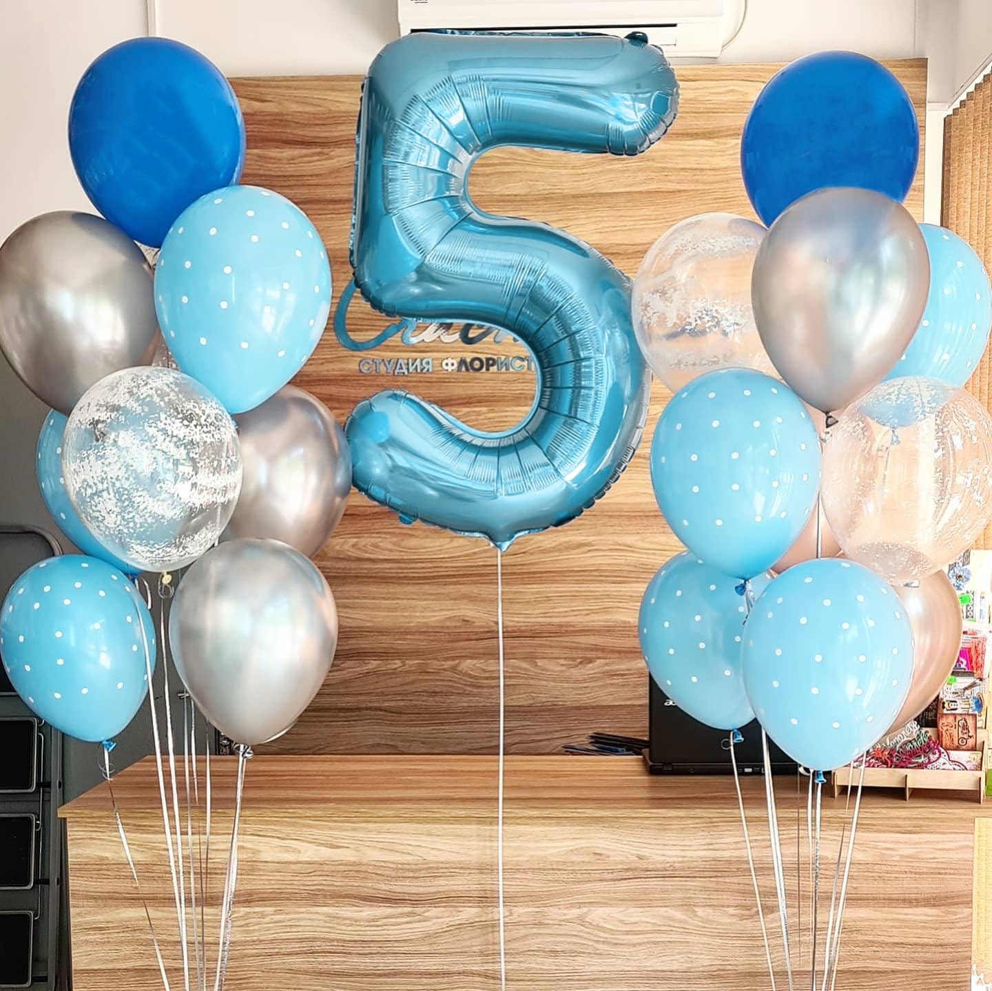 Paticool 40 Inch Blue Number Balloon 5, Large Light Blue Number Foil Mylar Balloons For Birthday Party Celebration Decorations S