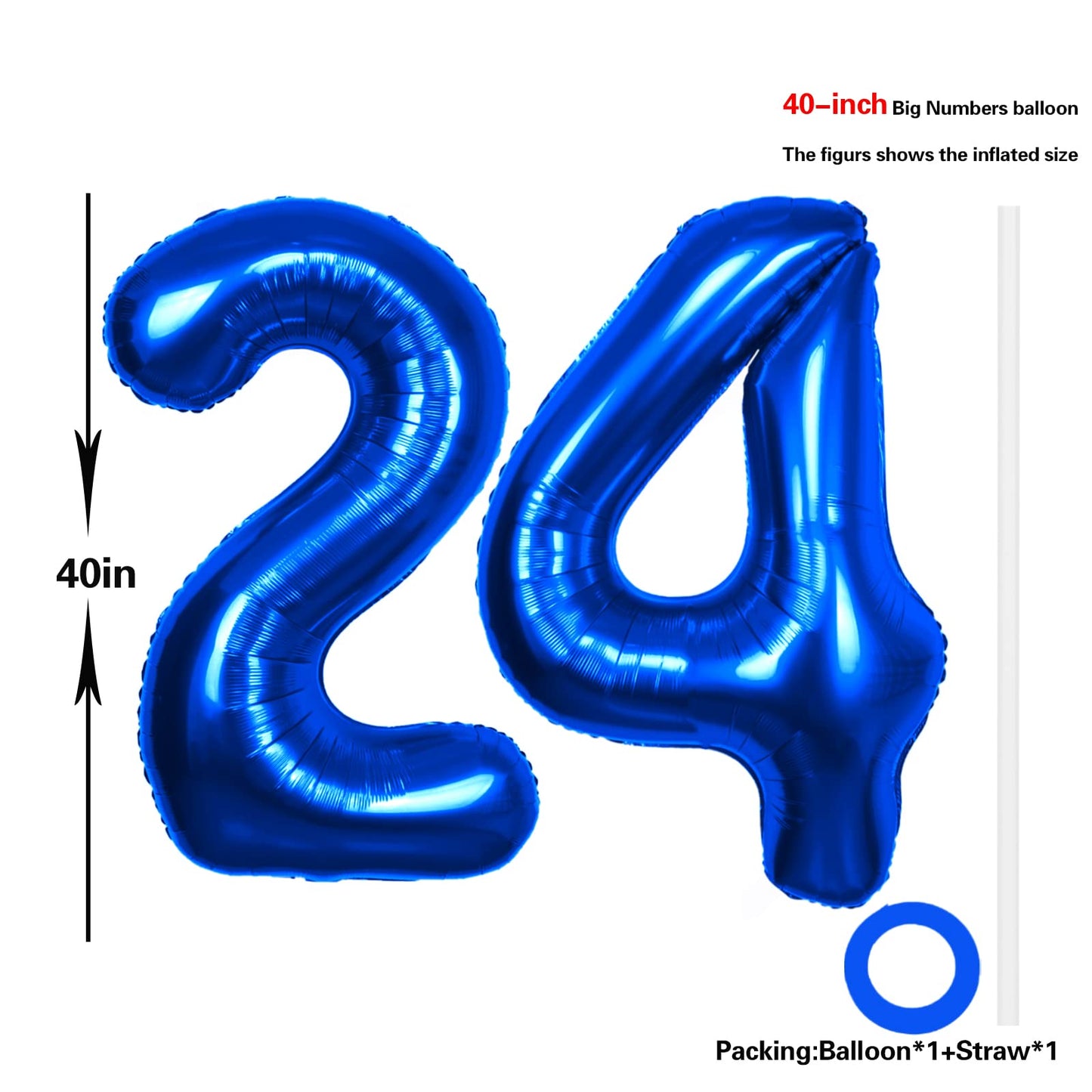 40 Inch Number 24 Balloon Blue Jumbo Giant Big Large Number 24 Foil Mylar Blue Balloons 42Th Birthday Party Anniversary Decorati