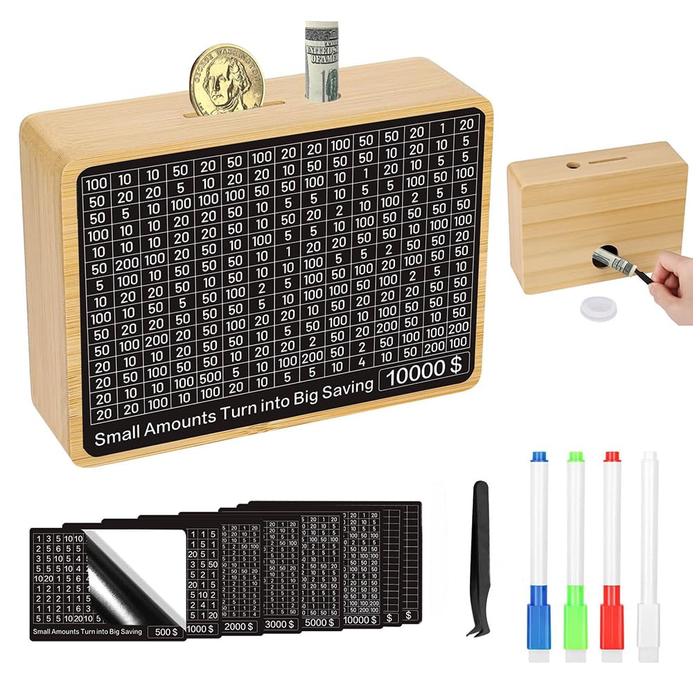 10000 Savings Challenge Box, Kakeibo Money Saving Box, Cash Vault Wooden Savings Box 10,000 Dollar, Piggy Bank, Caja De Ahorros