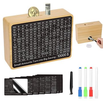 10000 Savings Challenge Box, Kakeibo Money Saving Box, Cash Vault Wooden Savings Box 10,000 Dollar, Piggy Bank, Caja De Ahorros