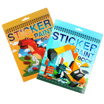 Crafts For Kids Ages 4-8,6-8 Sticker Paint Number Books Dinosaurs And Vehicles Sticker Book Boys Girls Birthday Party Favors Road Plane Travel Activities Toys (Vehicles + Dinosaurs)