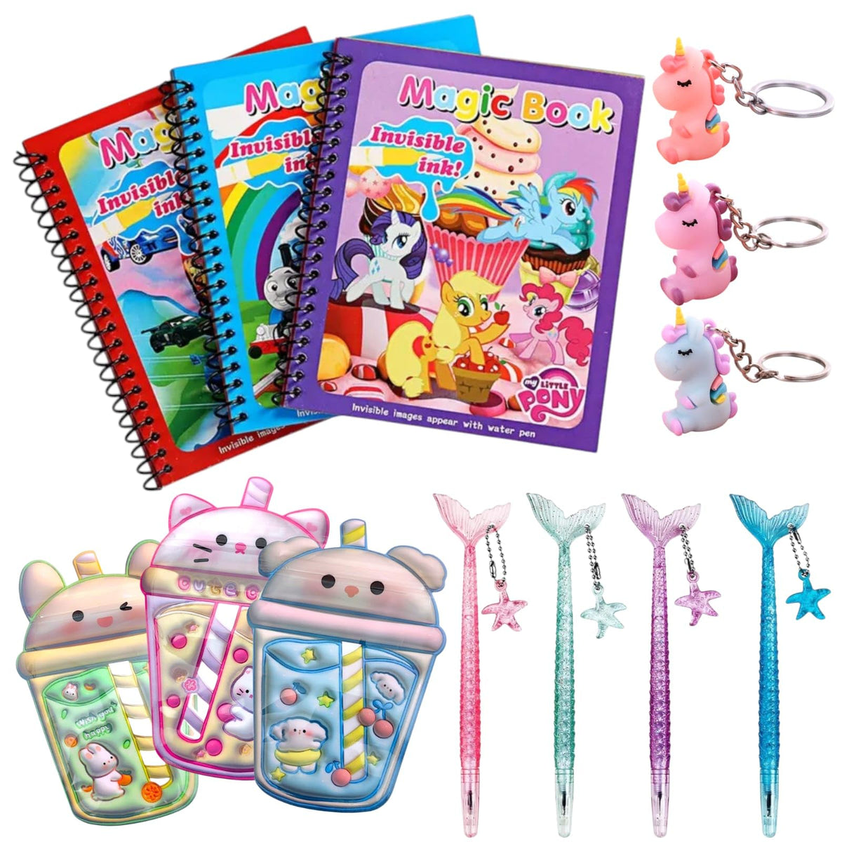 TERA 13 Magic Water Coloring Book Set for Kids  Pack of 24 (6 Magic Water Books, 6 Pens, 6 Keychains, 6 Cute Pouches) Reusable 
