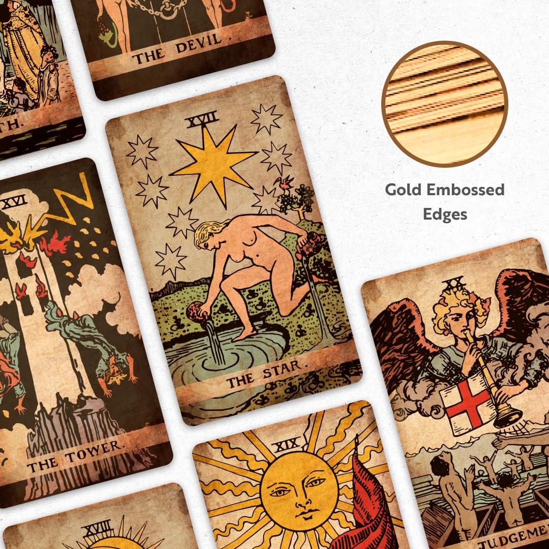 Crafterian Classic Tarot Set - 78 Gold-Edged Classic Cards With Guidebook - Perfect For Beginners - Sleek Light Deck & Comprehensive Manual - Authentic Tarot Experience.