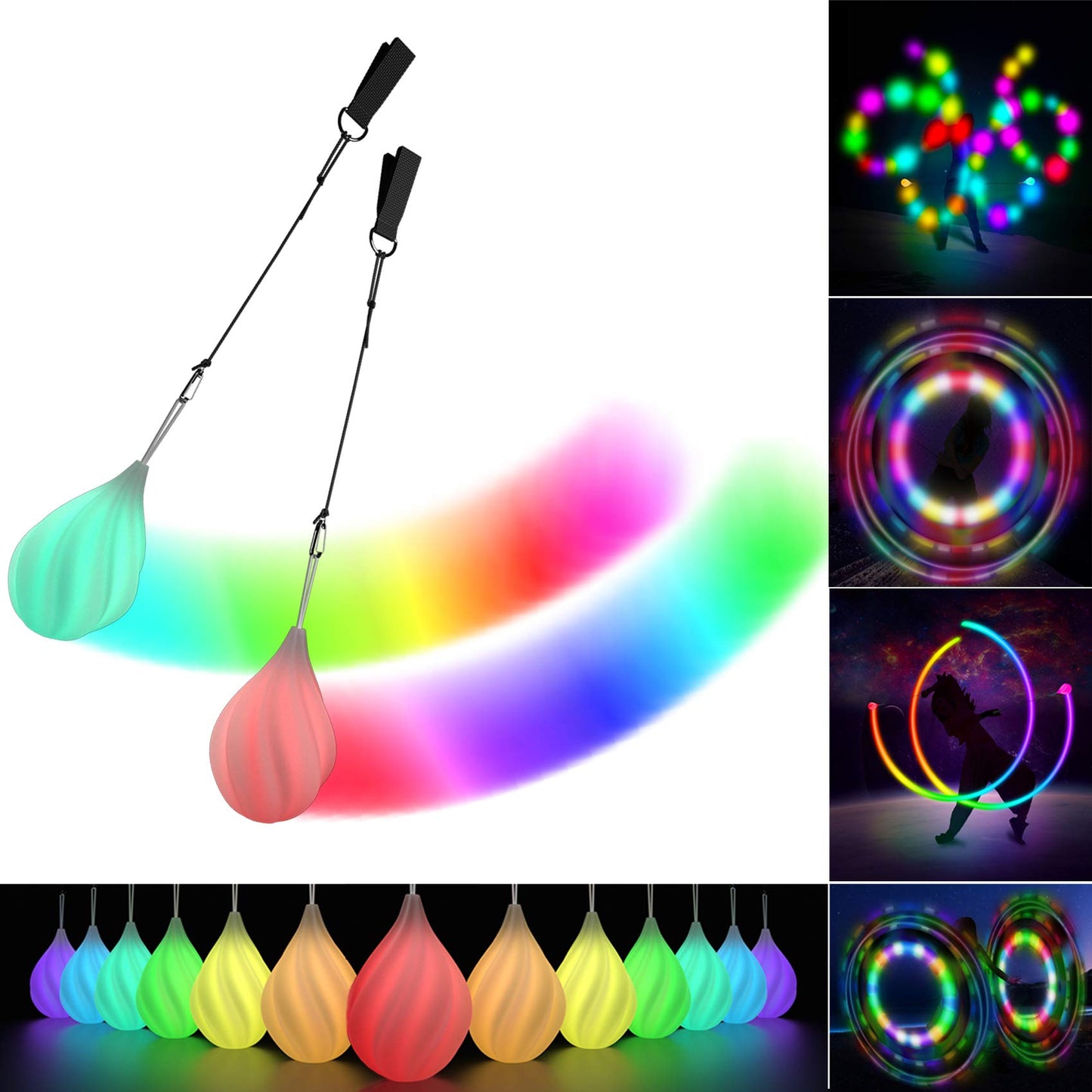 Papi Dada LED Poi Balls Set - Multicoloured Light-Up Juggling Balls for Kids & Adults, Ideal for Beginners & Professionals, Medium Size